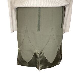 Nicole Miller Slit Multi Green Color Leaf Scallop Mini Pencil Skirt